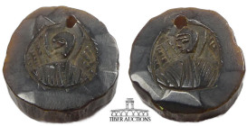 Byzantine. Circa 5th- 12th Century BC. Amulet, carved with two saints. Horn. 20 mm x 4 mm. 1.54 g.