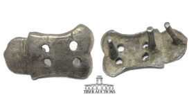 Unknown origin, attributed in collection as Khazarian, Circa 7th-10th Century AD. Strap End. Silver. 30 mm x 15 mm x 3 mm. 3.35 g.