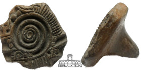 Pre-Columbian. Ecuador, Tumaco-La Tolita culture. Circa 350 BC – AD 400. Stamp seal. Terracotta. 50mm x 40 mm. 41.79 g.