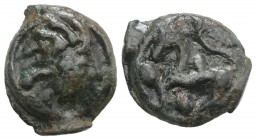 Celtic. Gaul, Northwest. Aulerci Eburovices, c. 100-50 BC. Potin Unit (20.5mm, 5.57g, 3h). Stylized head r. R/ Stylized horse l.; pellets around. Depe...