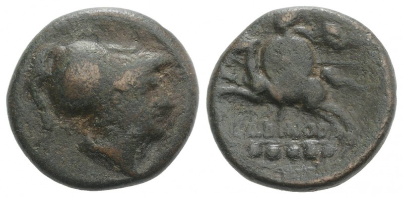 Eastern Italy, Larinum, c. 210-175 BC. Æ Quincunx (22mm, 9.72g, 7h). Head of Mar...