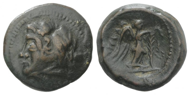 Northern Apulia, Ausculum, c. 240 BC. Æ (19mm, 4.82g, 12h). Head of young Herakl...
