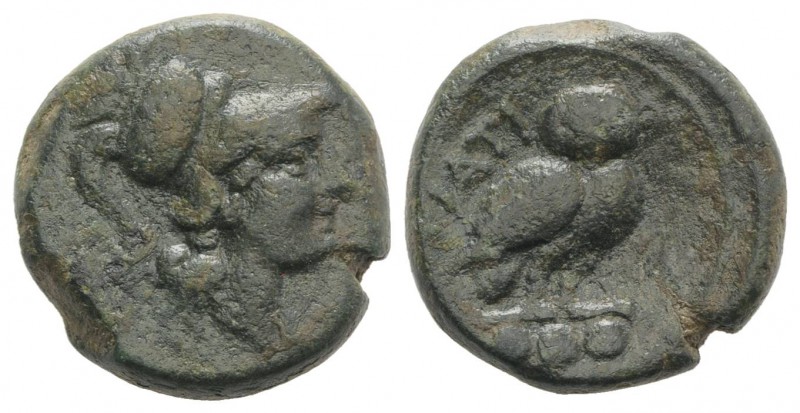 Northern Apulia, Teate, c. 225-200 BC. Æ Teruncius (22mm, 13.25g, 3h). Helmeted ...