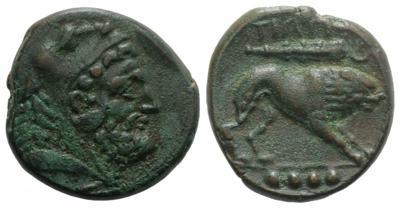 Northern Apulia, Teate, c. 225-200 BC. Æ Quadrunx (24mm, 10.57g, 2h). Head of He...
