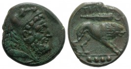 Northern Apulia, Teate, c. 225-200 BC. Æ Quadrunx (24mm, 10.57g, 2h). Head of Herakles r., wearing lion skin. R/ Lion r.; club and crescent above, fou...