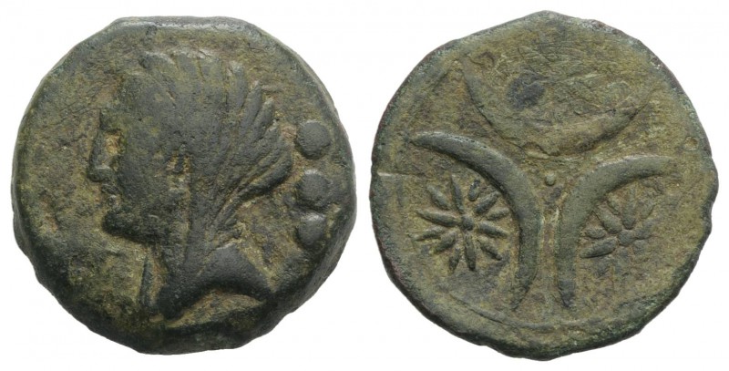 Northern Apulia, Venusia, c. 210-200 BC. Æ Teruncius (24mm, 8.53g). Veiled head ...
