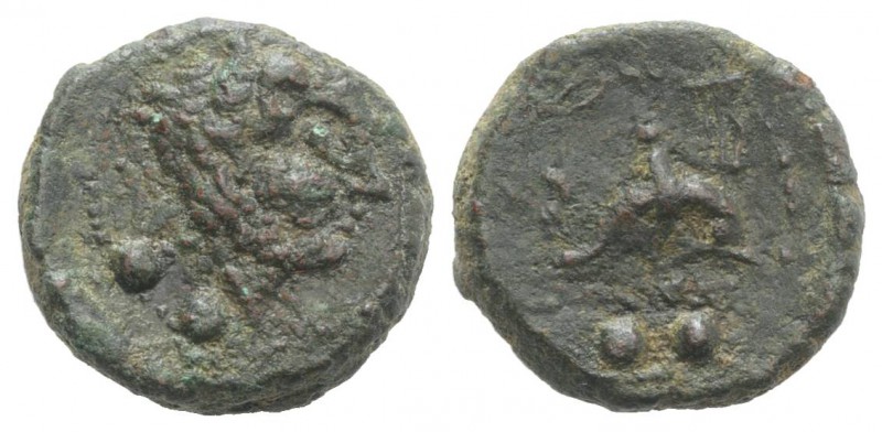 Southern Apulia, Brundisium, 2nd century BC. Æ Sextans (15mm, 4.23g, 6h). Wreath...