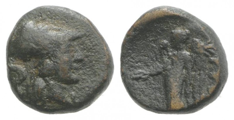 Southern Apulia, Rubi, c. 300-222 BC. Æ (11mm, 2.11g, 9h). Head of Athena l., we...