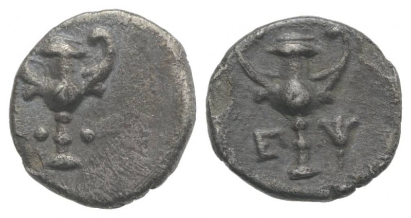 Southern Apulia, Tarentum, c. 280-228 BC. AR Obol (8mm, 0.42g, 2h). Kantharos; t...