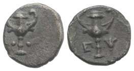 Southern Apulia, Tarentum, c. 280-228 BC. AR Obol (8mm, 0.42g, 2h). Kantharos; two pellets. R/ Kantharos; monogram to l., rose to r. Cf. Vlasto 1620ff...