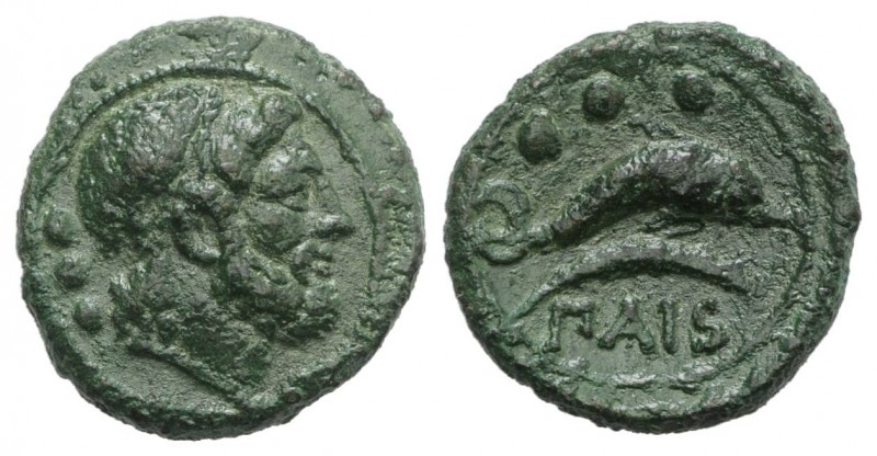 Northern Lucania, Paestum, c. 218-201 BC. Æ Quadrans (16mm, 3.51g, 9h). Head of ...