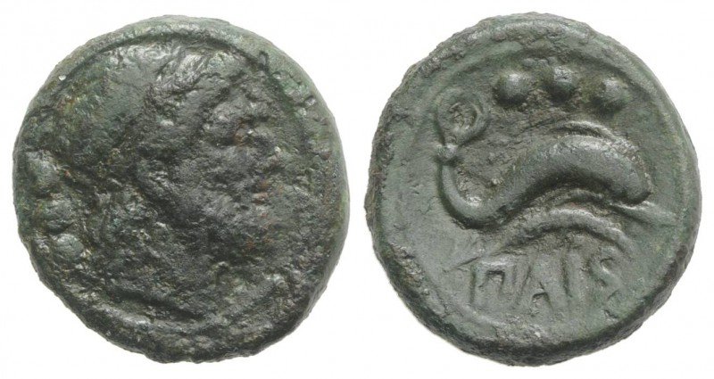 Northern Lucania, Paestum, c. 218-201 BC. Æ Quadrans (15.5mm, 3.94g, 6h). Head o...