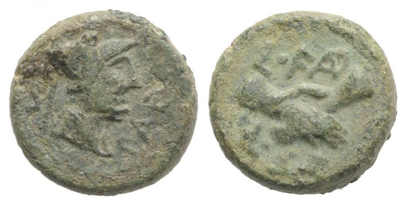 Northern Lucania, Paestum, c. 90-44 BC. Æ Semis (13mm, 3.24g, 6h). Helmeted and ...