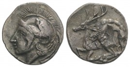 Northern Lucania, Velia, c. 440/35-400 BC. AR Didrachm (23mm, 5.74g, 12h). Head of Athena l., wearing crested Attic helmet decorated with griffin. R/ ...