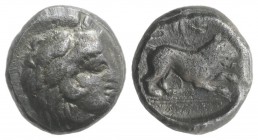 Southern Lucania, Herakleia, 3rd-1st centuries BC. AR Tetrobol(?) (11mm, 2.29g, 12h). Head of Herakles r., wearing lion-skin. R/ Lion r. Van Keuren 25...