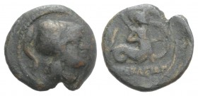 Southern Lucania, Herakleia, 3rd-1st centuries BC. Æ (14mm, 2.09g, 6h). Helmeted head of Athena r. R/ Marine deity r., holding shield and spear. Van K...