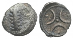 Southern Lucania, Metapontion, c. 440-430 BC. AR Trihemiobol (8mm, 0.59g). Barley-ear. R/ Three crescent with four pellets. Noe 351-9; HNItaly 1499; S...