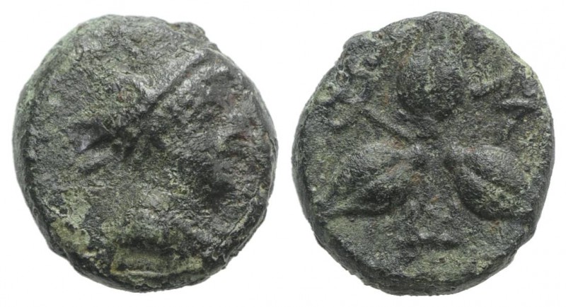 Southern Lucania, Metapontion, c. 225-200 BC. Æ (12mm, 1.95g). Head of Hermes r....