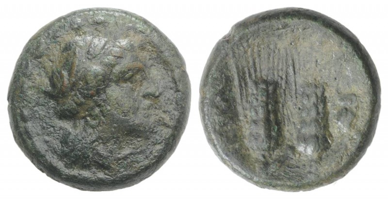 Southern Lucania, Metapontion, c. 225-200 BC. Æ (16mm, 5.23g, 11h). Wreathed hea...