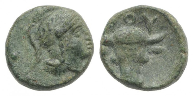 Southern Lucania, Thourioi, after 300 BC. Æ (8mm, 0.85g, 12h). Helmeted head of ...