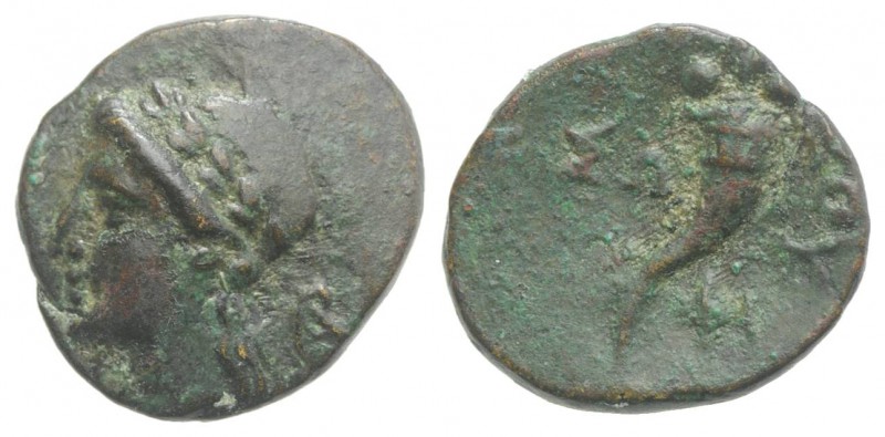 Southern Lucania, Thourioi, c. 280-213 BC. Æ (12mm, 1.28g, 2h). Laureate head of...