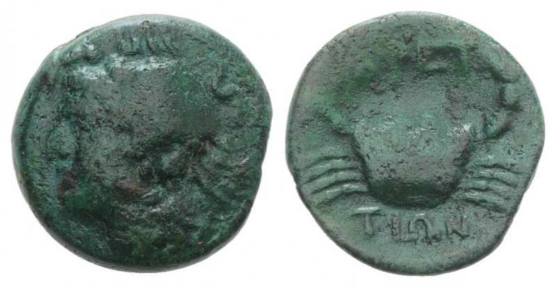 Bruttium, The Brettii, c. 216-214 BC. Æ 1/4 Unit (14mm, 2.98g, 5h). Head of sea-...
