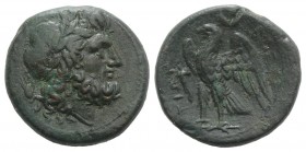 Bruttium, The Brettii, c. 214-211 BC. Æ Unit (23mm, 8.15g, 11h). Laureate head of Zeus r.; grain ear behind. R/ Eagle standing l., with wings spread; ...