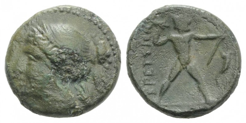 Bruttium, The Brettii, c. 214-211 BC. Æ Half Unit (16mm, 3.90g, 6h). Head of Nik...