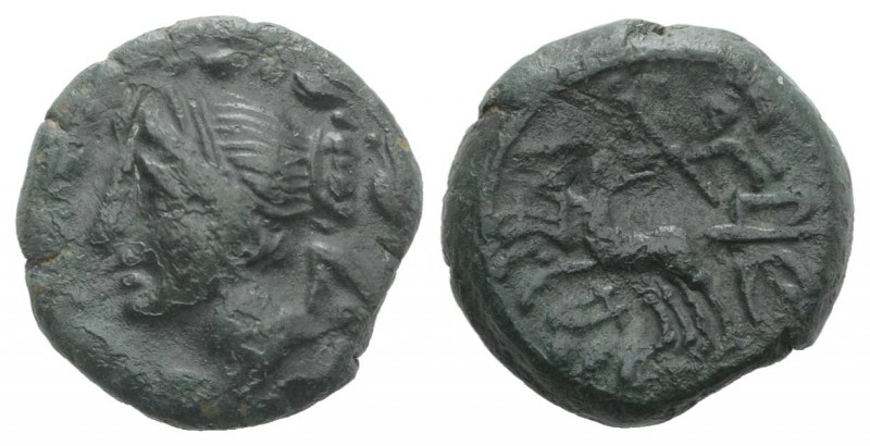 Bruttium, The Brettii, c. 208-203 BC. Æ Half Unit (16mm, 4.73g, 5h). Winged bust...