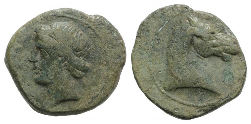 Bruttium, Carthaginian occupation, c. 215-205 BC. Æ Unit (20mm, 6.52g, 11h). Hea...
