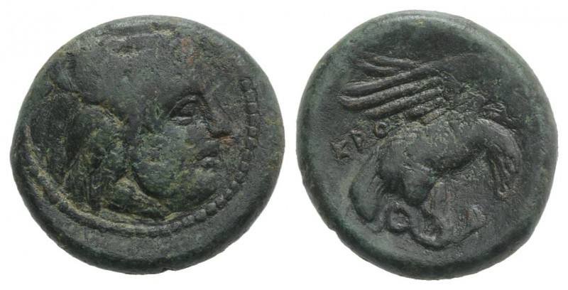 Bruttium, Kroton, c. 350-300 BC. Æ (19mm, 6.76g, 9h). Head of Herakles r., weari...
