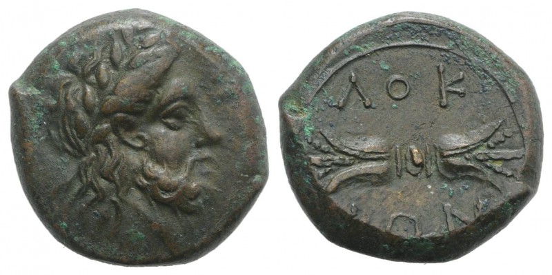 Bruttium, Lokri Epizephrioi, c. 300-268 BC. Æ (22mm, 10.66g, 9h). Laureate head ...