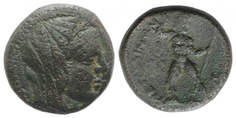 Bruttium, Petelia, late 3rd century BC. Æ (19mm, 7.36g, 1h). Veiled head of Deme...
