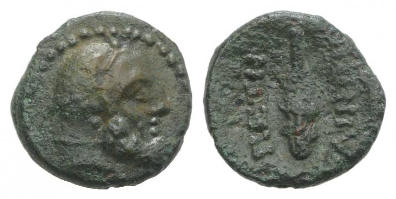 Bruttium, Petelia, late 3rd century BC. Æ (10mm, 1.01g, 9h). Bearded head of Her...