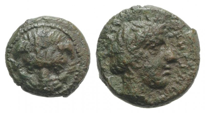Bruttium, Rhegion, c. 415/0-387 BC. Æ (11mm, 1.89g, 5h). Facing lion's scalp. R/...