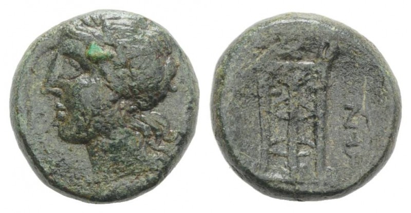 Bruttium, Rhegion, c. 260-215 BC. Æ (18mm, 5.67g, 6h). Laureate head of Apollo l...