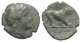 Bruttium, Rhegion, c. 260-215 BC. Æ (15mm, 2.61g, 3h). Head of Apollo r. R/ Lion walking r. HNItaly 2545; SNG ANS 727-8. Good Fine