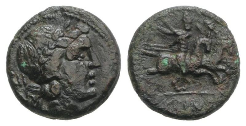 Bruttium, Rhegion, c. 215-150 BC. Æ (12.5mm, 2.13g, 12h). Laureate head of Apoll...