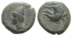 Bruttium, Skylletion, c. 350-325(?) BC. Æ (21mm, 8.70g, 6h). Male head l., wearing pilos. R/ Skylla l., holding oar. HNItaly 2565; SNG ANS 800. Rare. ...