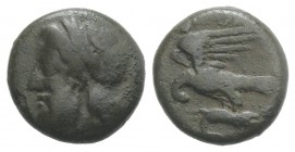 Sicily, Akragas, c. 338-317/287 BC. Æ (14mm, 3.64g, 12h). Laureate head of Zeus l. R/ Eagle standing l. on hare. CNS I, 116; SNG ANS 1113-6; HGC 2, 16...