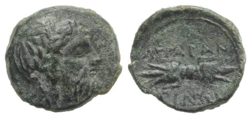 Sicily, Akragas, c. 300-287 BC. Æ (13mm, 1.47g, 12h). Laureate head of Zeus r. R...