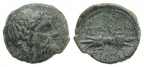 Sicily, Akragas, c. 300-287 BC. Æ (13mm, 1.47g, 12h). Laureate head of Zeus r. R/ Thunderbolt. CNS I, 148; SNG ANS 1117-8; HGC 2, 167. Green patina, V...