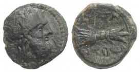 Sicily, Akragas, c. 300-287 BC. Æ (13mm, 1.80g, 3h). Laureate head of Zeus r. R/ Thunderbolt. CNS I, 148; SNG ANS 1117-8; HGC 2, 167. Green patina, Go...