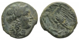 Sicily, Akragas. Phintias (287-279 BC). Æ (18mm, 4.91g, 1h). Laureate and beardless head of Zeus Hellanios r. R/ Two eagles standing l. on dead hare, ...