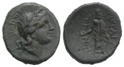 Sicily, Akragas, after 210 BC. Æ (22mm, 6.40g, 12h). Laureate head of Kore r. R/ Asklepios standing facing, holding patera. CNS I, 144; SNG ANS 1143-6...
