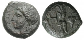 Sicily, Alaisa Archonidea, c. 325-317 BC. Æ Hexas (16mm, 4.36g, 9h). Laureate head of Apollo Archagetas l. R/ Thunderbolt; H to l., grapes to r. Campa...