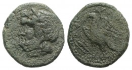 Sicily, Alaisa Archonidea, c. 2nd century BC. Æ (21mm, 5.77g, 12h). Laureate head of Zeus l. R/ Eagle standing l. with spread wings; tripod to l. Camp...