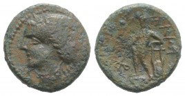Sicily, Alaisa Archonidea, c. 95-44 BC. Æ (19.5mm, 4.67g, 12h). Laureate head of Apollo l. R/ Apollo standing l., holding laurel branch and leaning on...