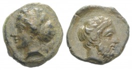 Sicily, Entella. Elymian issues, c. 420-404 BC. Æ Hemilitron(?) (16mm, 3.73g, 3h). Head of female l., wearing sphendone. R/ Bearded male head r., wear...
