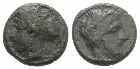 Sicily, Entella. Elymian issues, c. 420-404 BC. Æ Hemilitron(?) (14mm, 3.72g, 6h). Head of female l., wearing sphendone. R/ Bearded male head r., wear...